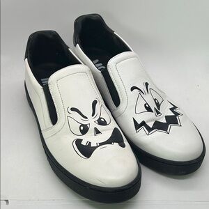 Moschino White/Black Graphic Low Top Slip-On Loafers Shoes **Size 42/US 9**